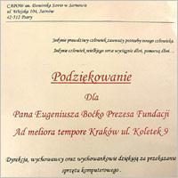Letter of thanks from the Administrative Centre for Care and Educational Institutions in Sarnów